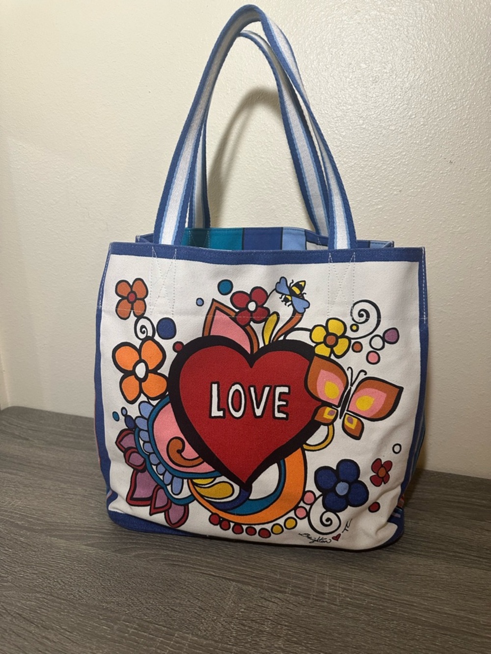 Brighton Power of Love Tote Colorful Canvas Tote Double Handles ~ Never Used